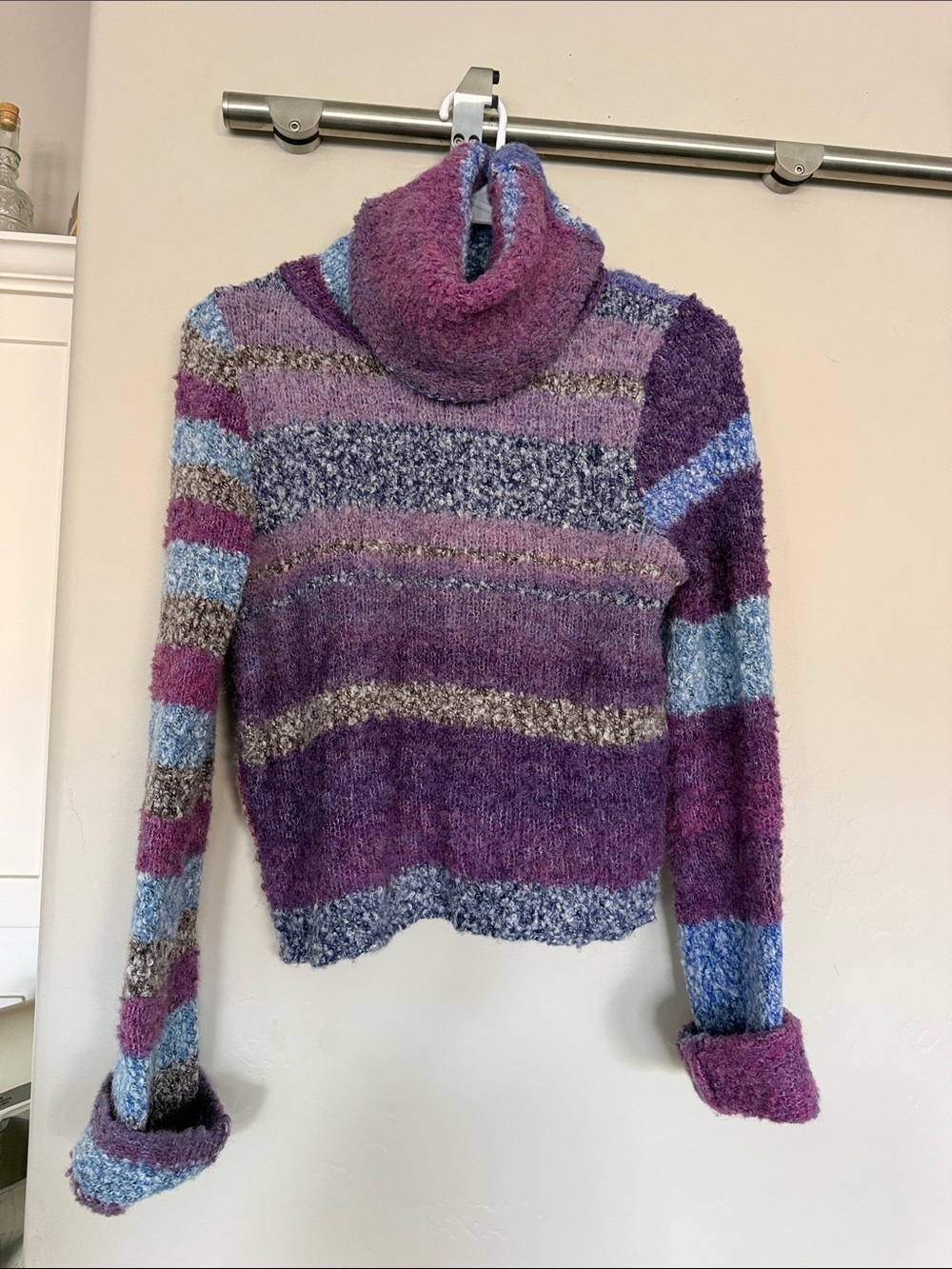 Free People Multicolor Striped Turtleneck Sweater in Purple and Blue